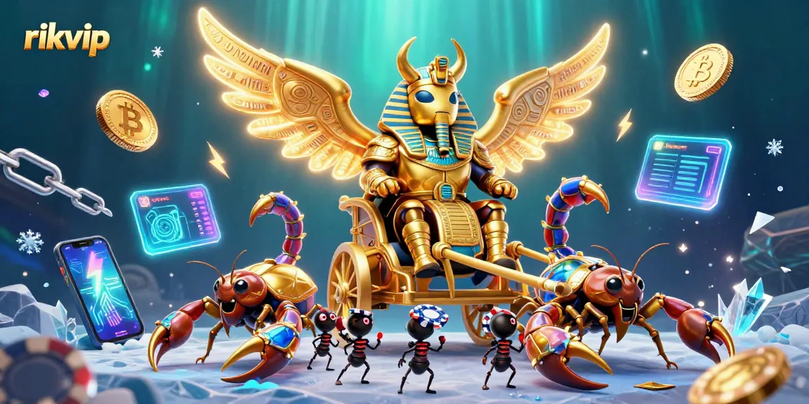 Experience thrilling gaming adventures at rikvip with a colossal golden scarab beetle and iconic casino elements.