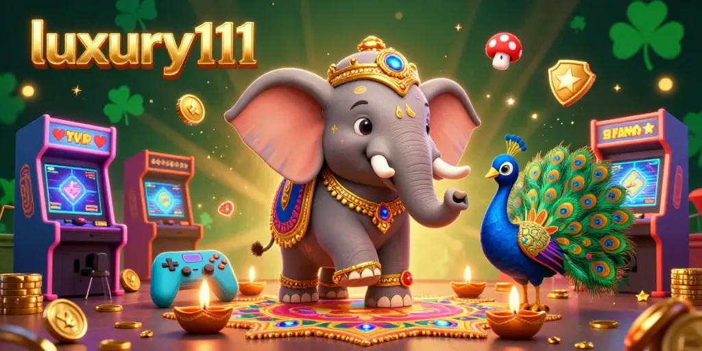 Experience thrilling gaming with luxury111 in this vibrant 3D casino illustration featuring colorful elements.
