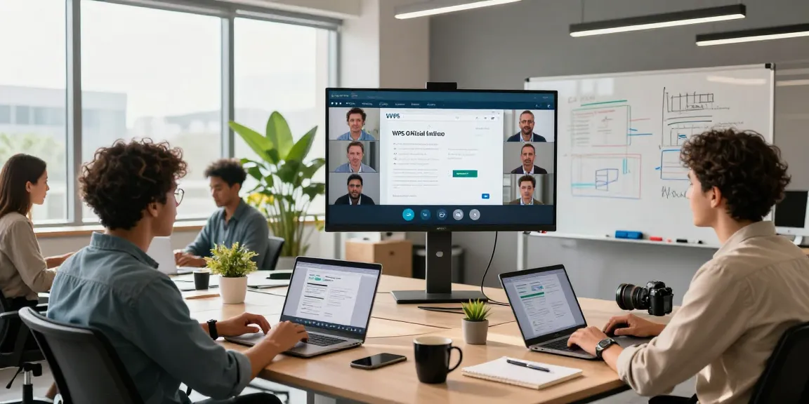 Team collaborating on the WPS Official Website in a modern office workspace.